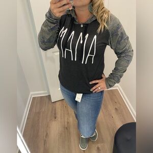NWT mama charcoal long sleeve with camo hood size medium